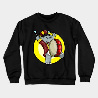 Funny elephant is playing the drum Crewneck Sweatshirt